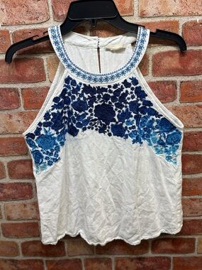 Altar’d State Embroidered Blue boho Floral Halter Tank Top - Women's S